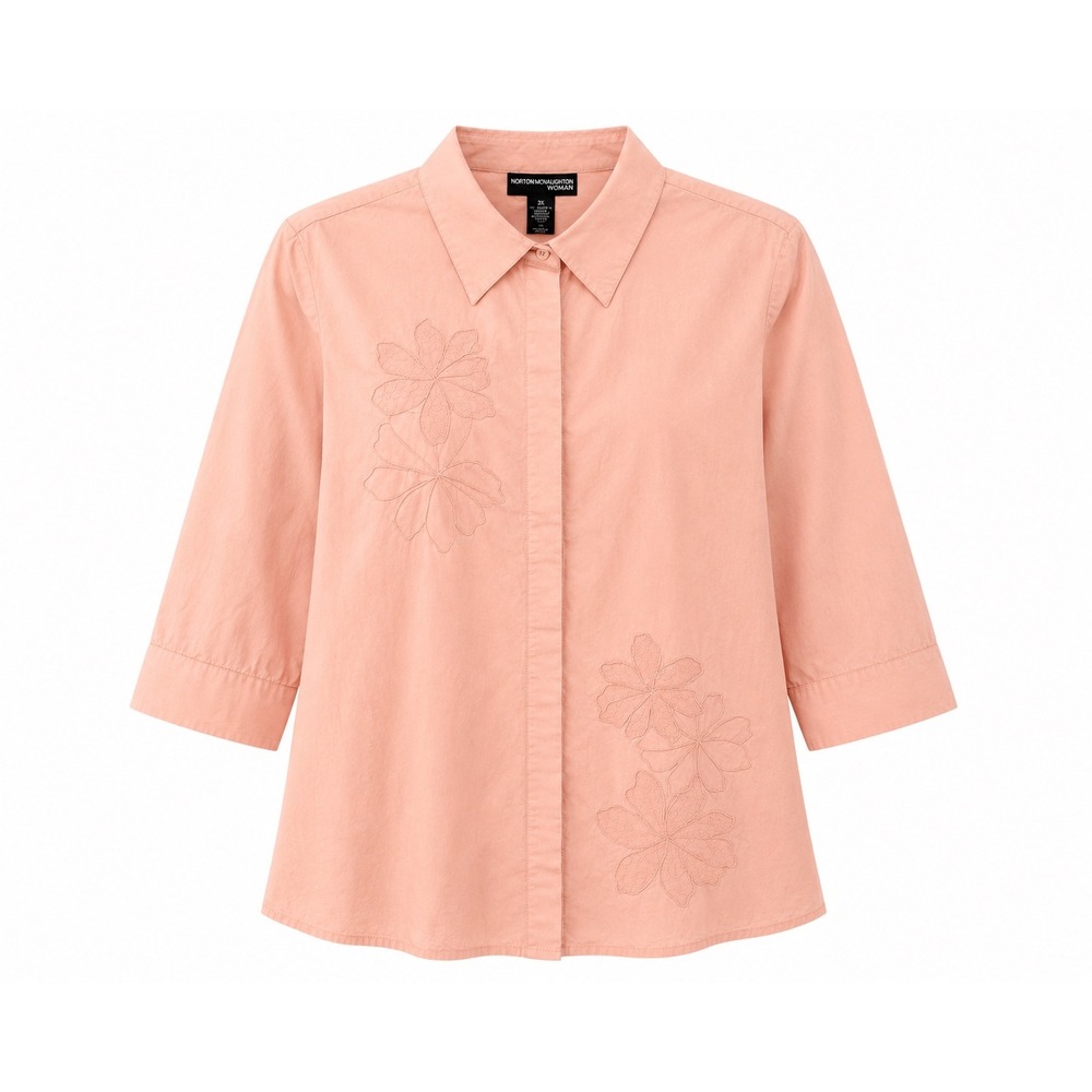 Norton McNaughton Woman 3X Peach Embroidered Button Front Blouse